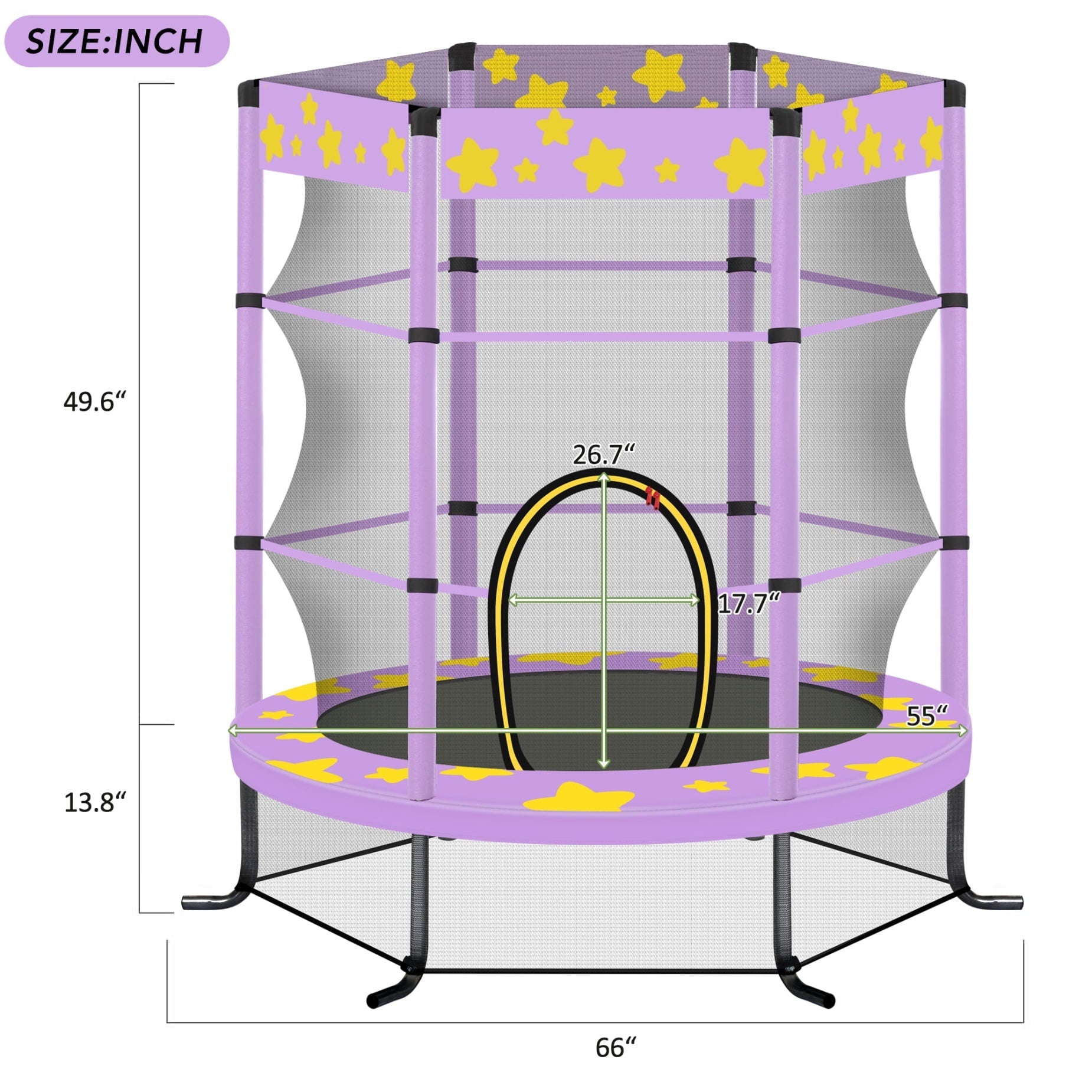 55'' Mini Trampoline with All-round Enclosure Net for Kids, 4.5FT Outdoor Indoor Trampoline with 6 Metal Legs Support 100LBS Load, Round Recreational Trampolines for Birthday Holiday Chrismas Gift, Pu