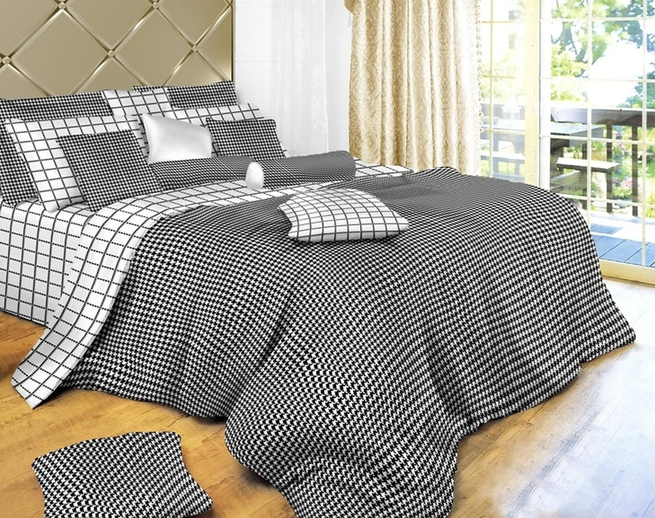 Twin Size Duvet Cover Sheets Set, Black & White Check