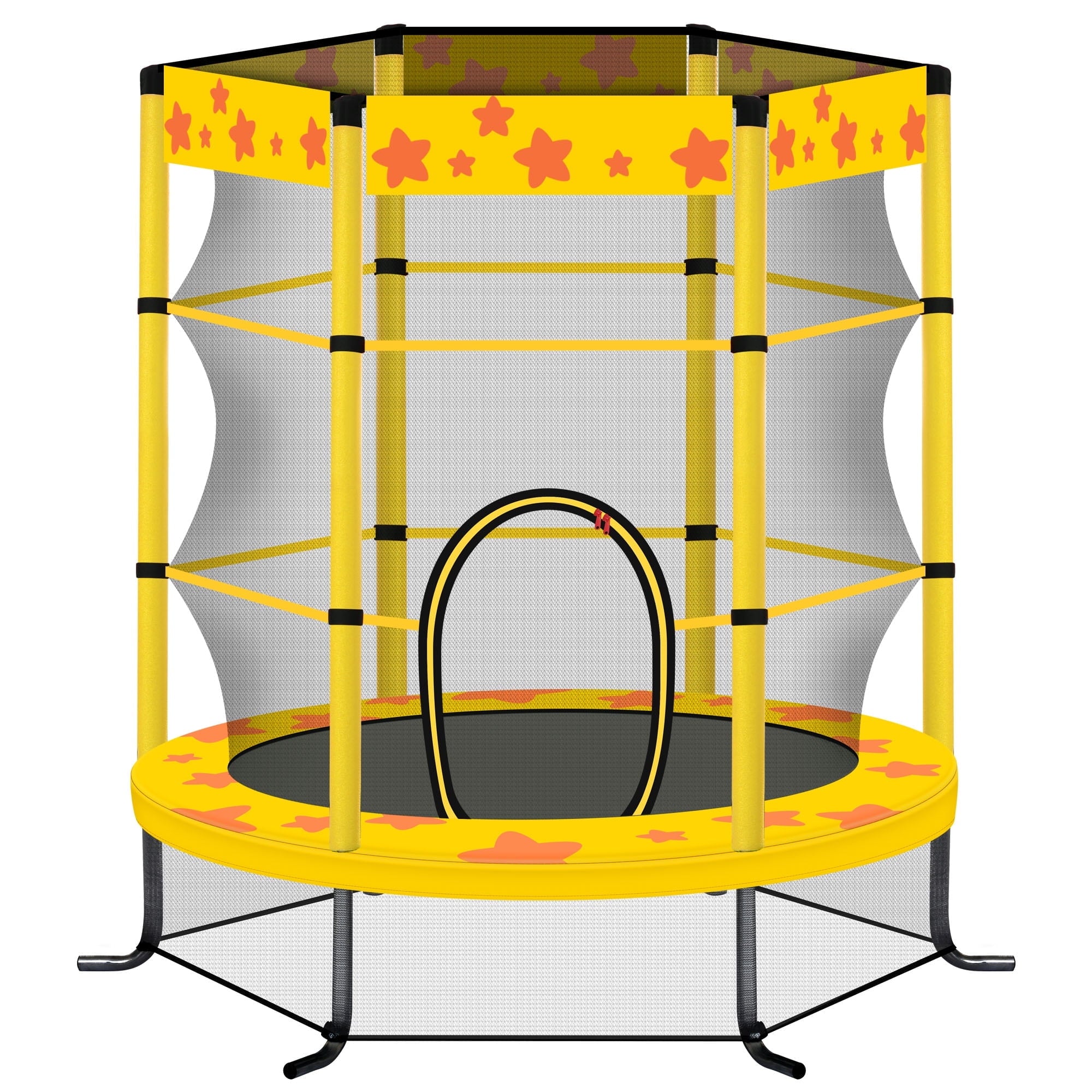 55' Mini Trampoline for Ages 1 to 8 Kid, 5.5FT Toddler Trampoline for Indoor/Outdoor with Enclosure Net, Foam Handle, Fitness Trampoline Toy, Birthday Gifts for Boys and Girls, Yellow