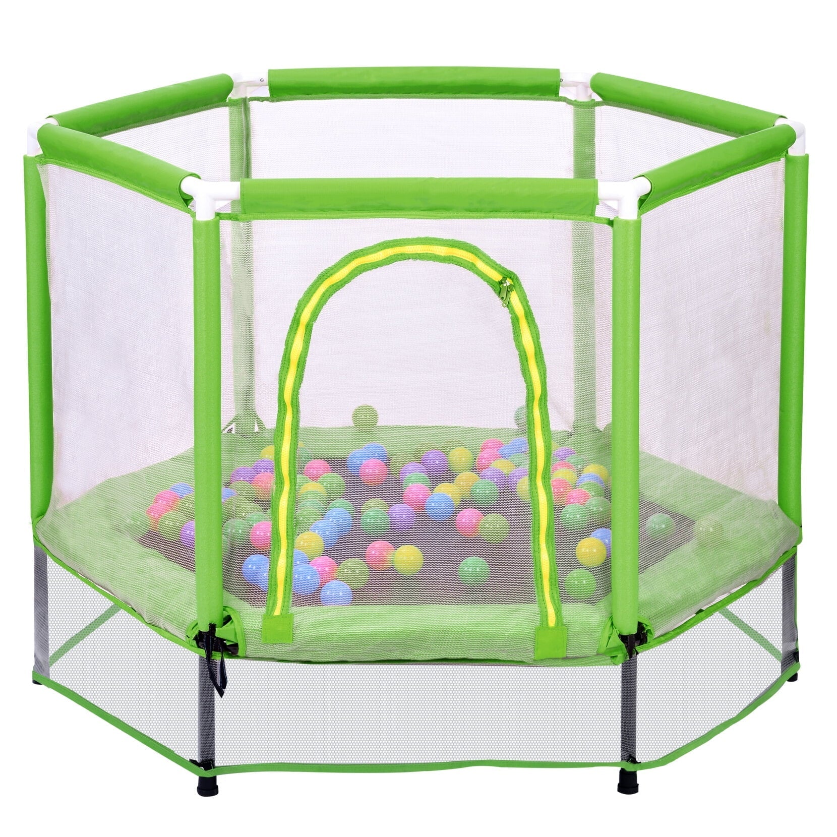 55'' Toddlers Trampoline, Indoor Outdoor Mini Trampoline with Ocean Ball and Safety Enclosure Net, Kids Small Round Trampoline with U-typed & Two-way Zipper for Boy and Girls, Green