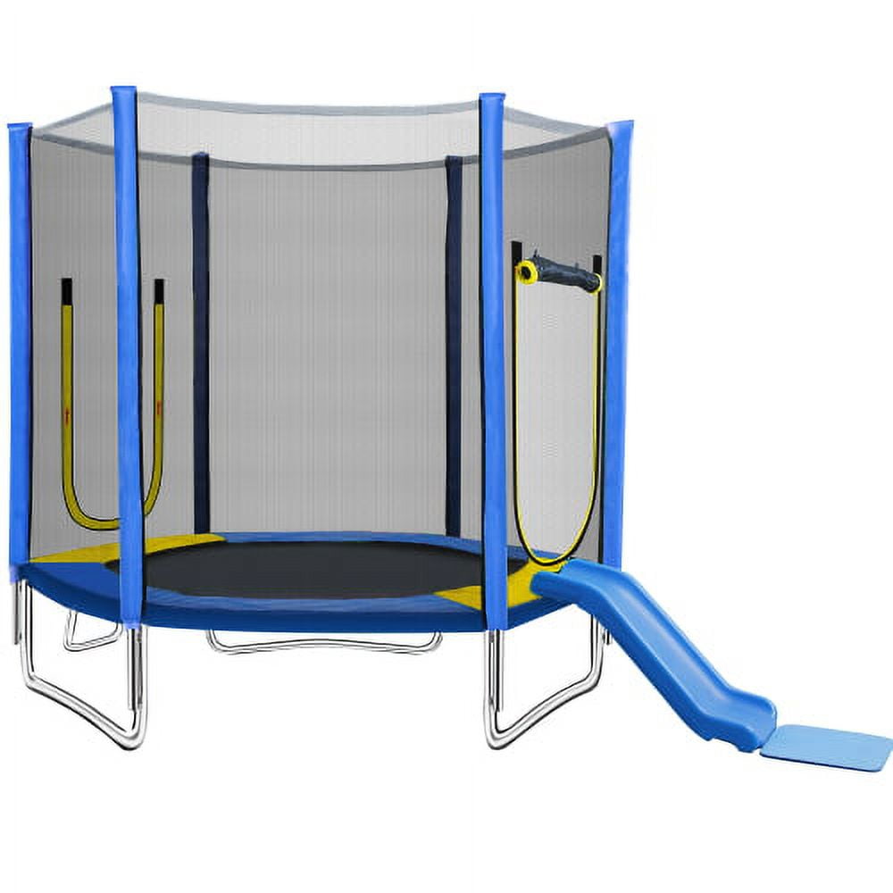 7FT Trampoline for Kids with Safety Enclosure Net, Recreational Trampoline with Slide and Ladder, Round Outdoor Trampoline,Waterproof Jump Mat for Kids, Teens, Boys, Girls