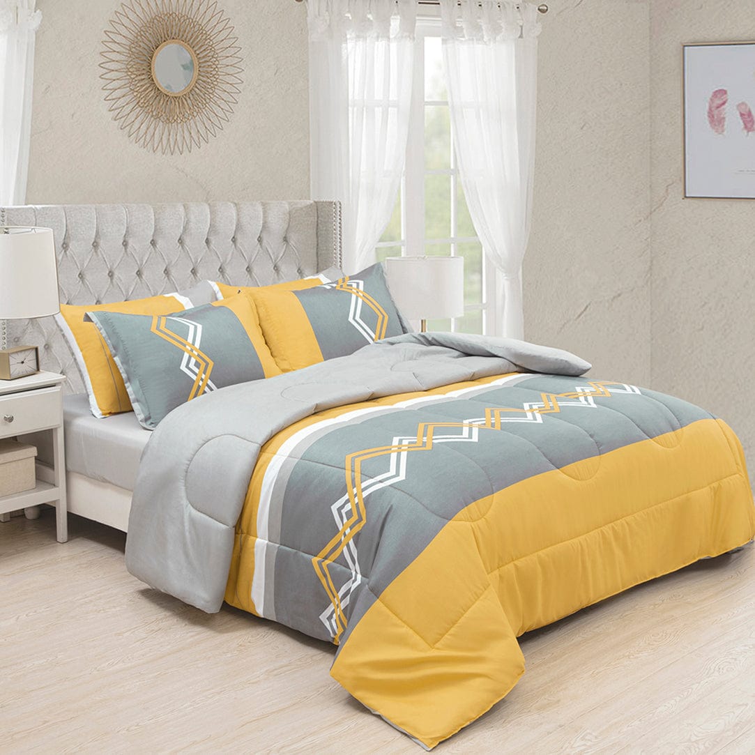 Comforter Set Fluffy Goose Down Alternative Bed in a Bag Rich Printed, Modern Stripes Geometric Pattern