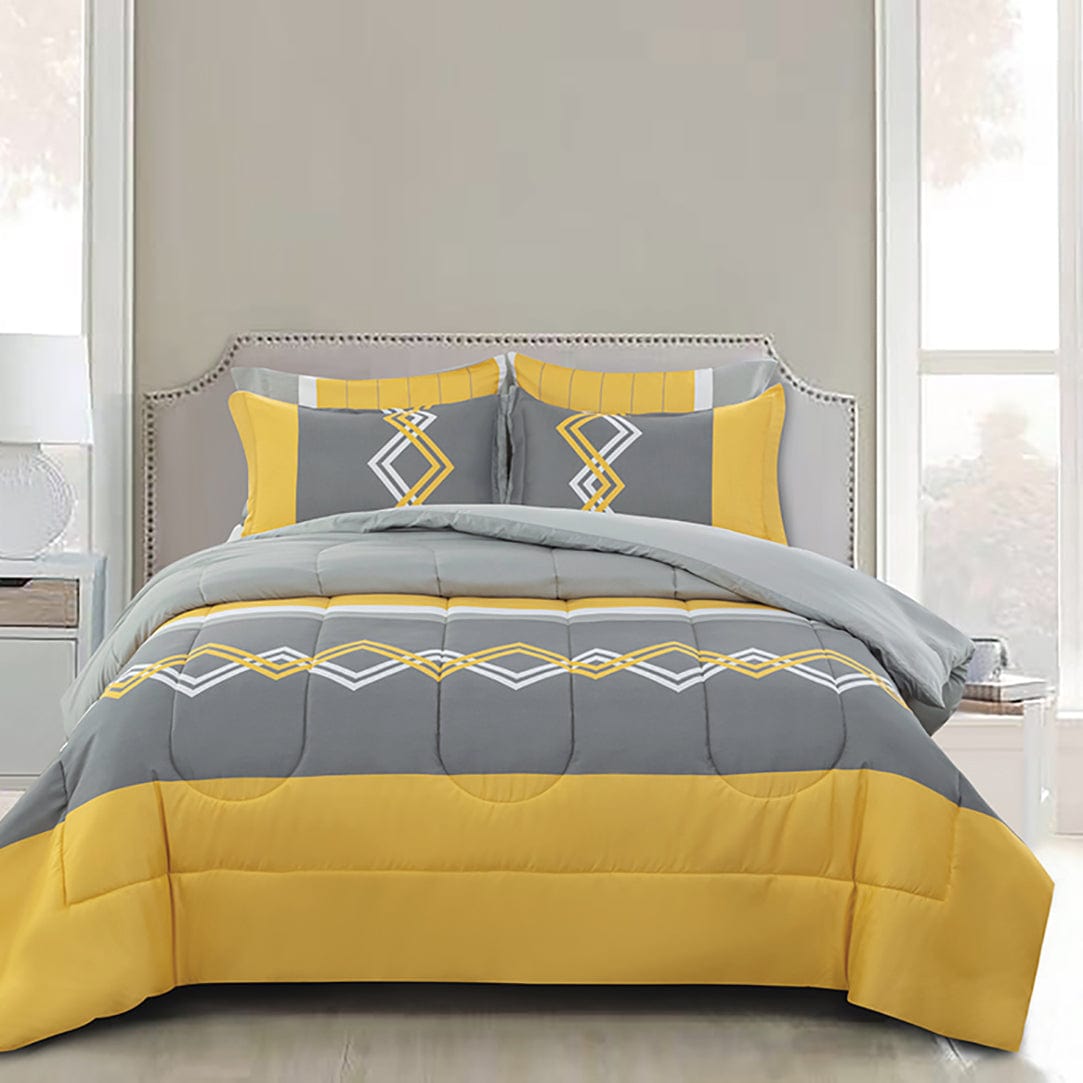 Comforter Set Fluffy Goose Down Alternative Bed in a Bag Rich Printed, Modern Stripes Geometric Pattern