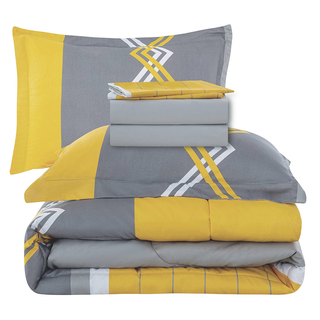 Comforter Set Fluffy Goose Down Alternative Bed in a Bag Rich Printed, Modern Stripes Geometric Pattern