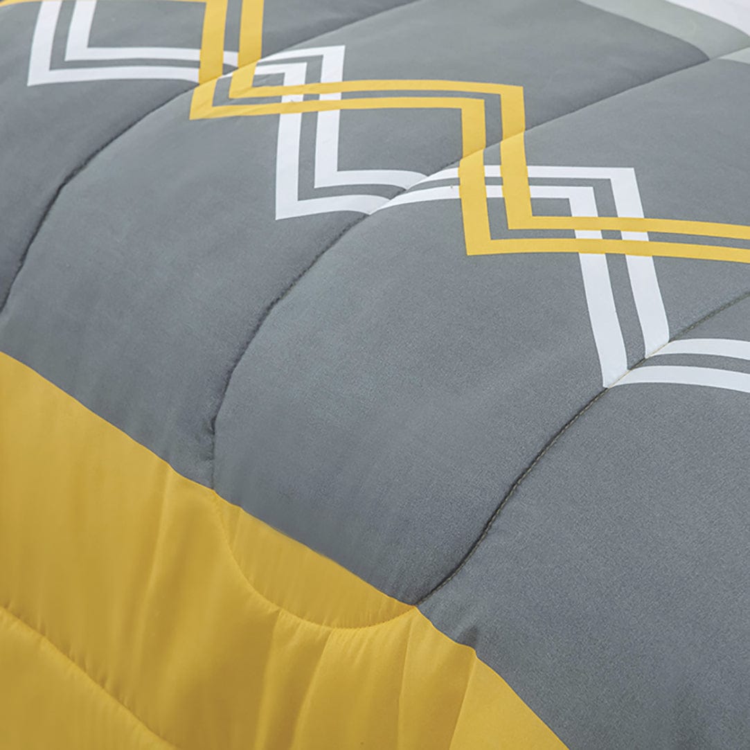 Comforter Set Fluffy Goose Down Alternative Bed in a Bag Rich Printed, Modern Stripes Geometric Pattern