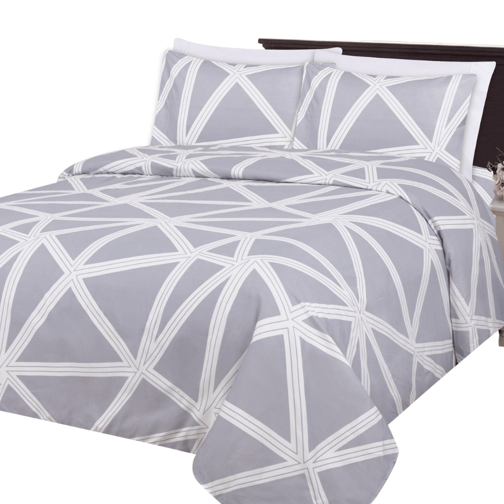 OPEN BOX - Ultra Soft Silky Zipper Rich Printed Rayon from Bamboo All Season 3 Pieces Duvet Cover Set with 2 Pillowcases, Triangle Geometric Pattern