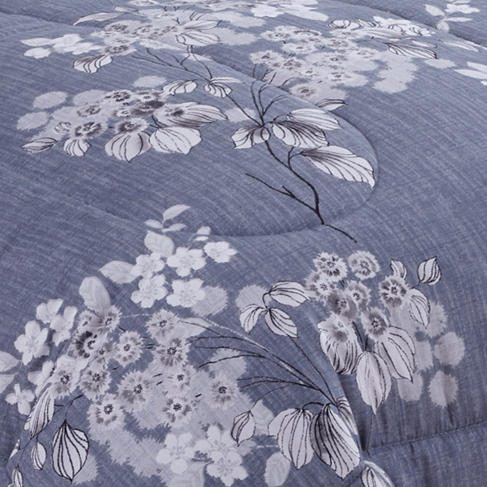 7 Piece Comforter Set Fluffy Goose Down Alternative Bed in a Bag Rich Printed Includes 4 Piece Sheet Set, Romantic Inkwash Flowers Pattern