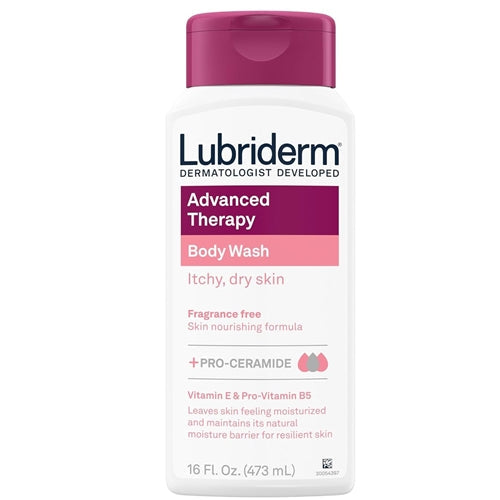Lubriderm Advanced Therapy Body Wash, Unscented Nourishing Cleanser with Pro-Ceramide, Vitamin E & Pro-Vitamin B5, Hypoallergenic, 16 fl. oz